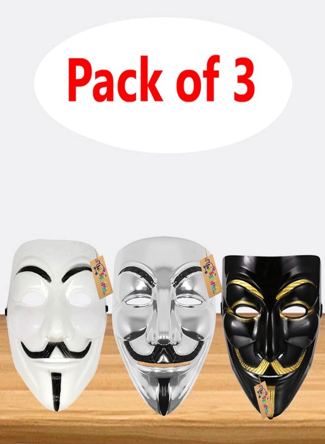 Western Era Stylish and Iconic V for Vendetta Silver, White & Black Cosplay Mask: Perfect for Fans of the Movie and Graphic Novel with its Distinctive Design and Comfortable Fit. (Combo Of 3) - Image 5